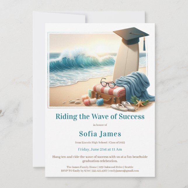 Surf Beach Graduation Party Invitation (Devant)