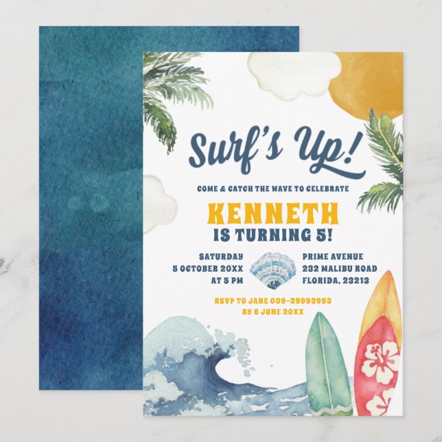 Surf Beach Sommer Einladung zum Geburtstag (Vorne/Hinten)