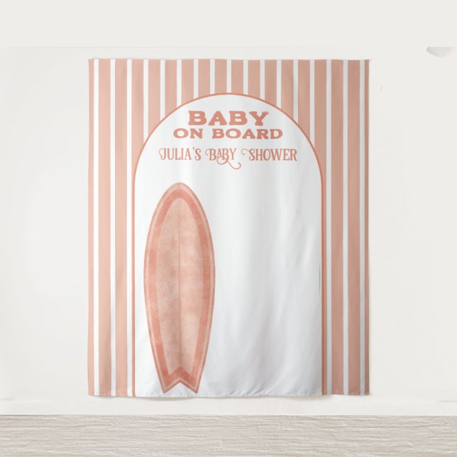 Surf Board Baby Shower Custom Photo Wall Banner Wandteppich (Vorderseite)