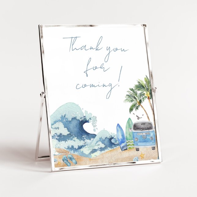 Surf Board Beach Baby Dusche Vielen Dank für Ihr K Poster (Surfing Summer Baby Shower Thank you for Coming Sign)