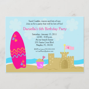 SURF BOARD BEACH SAND CASTLE 5x7 Custom Invitation