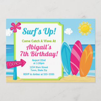 Surf Board Birthday Invitation Surf Girl Beach Einladung