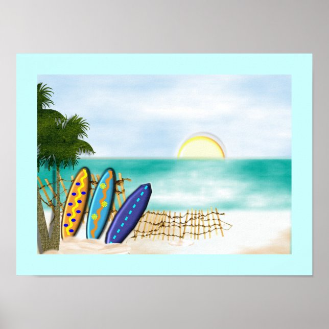 Surf boards Beach Sunny Sea View Poster Imprimer (Devant)