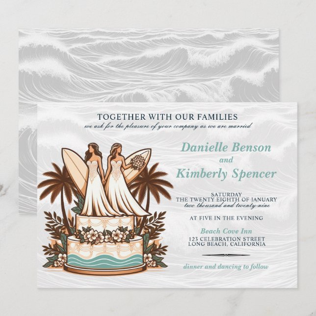Surf Brides Hochzeitseinladung Einladung (Vorne/Hinten)