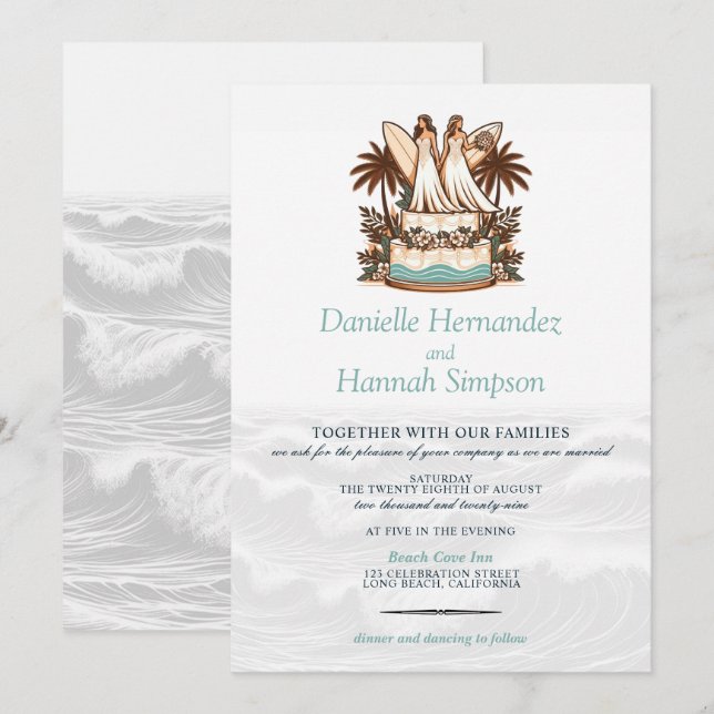 Surf Brides Hochzeitseinladung Einladung (Vorne/Hinten)