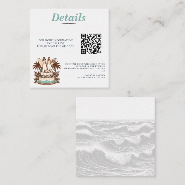 Surf Brides Wedding QR Code Begleitkarte (Vorne/Hinten)