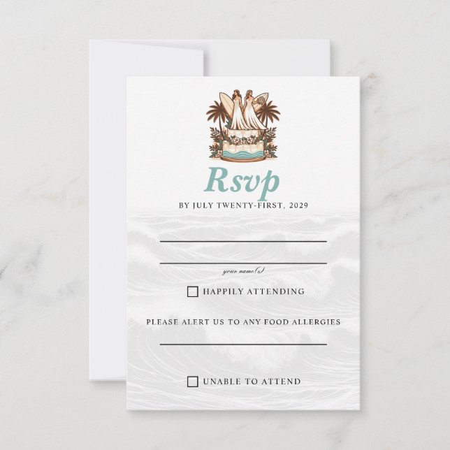Surf Brides Wedding RSVP Karte (Vorderseite)