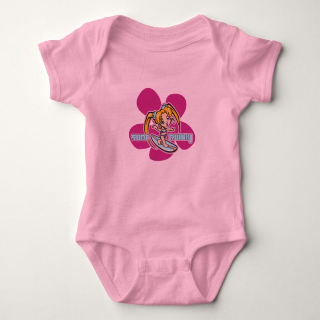 Surf Bunny Surfer Girl Cartoon Baby Strampler (Vorderseite)