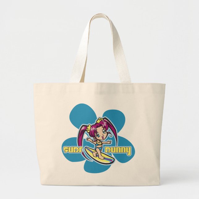 Surf Bunny Surfer Girl Cartoon Jumbo Stoffbeutel (Vorne)