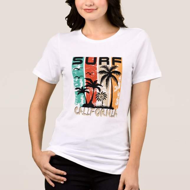 Surf California Palmen Strand Design Tri-Blend Shirt (Vorderseite)
