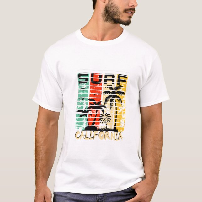 Surf California Retro Palm Tree T-Shirt (Vorderseite)