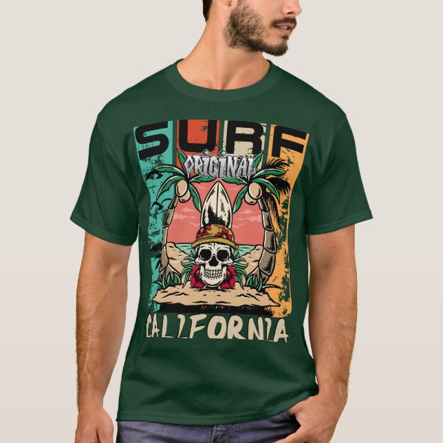 Surf California Skull & Palm Graphic T - Shirt (Vorderseite)