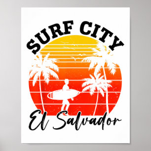Surf City El Salvador Retro Sonnenuntergang Surfer Poster