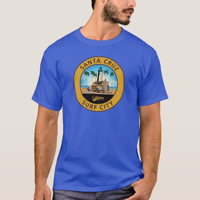 Surf City Logo Lighthouse with Woodie Sticker Wood T-Shirt (Vorderseite)