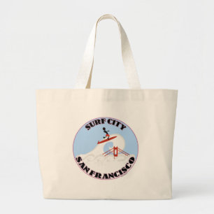 Surf City San Francisco Funny Travel Cartoon Jumbo Stoffbeutel
