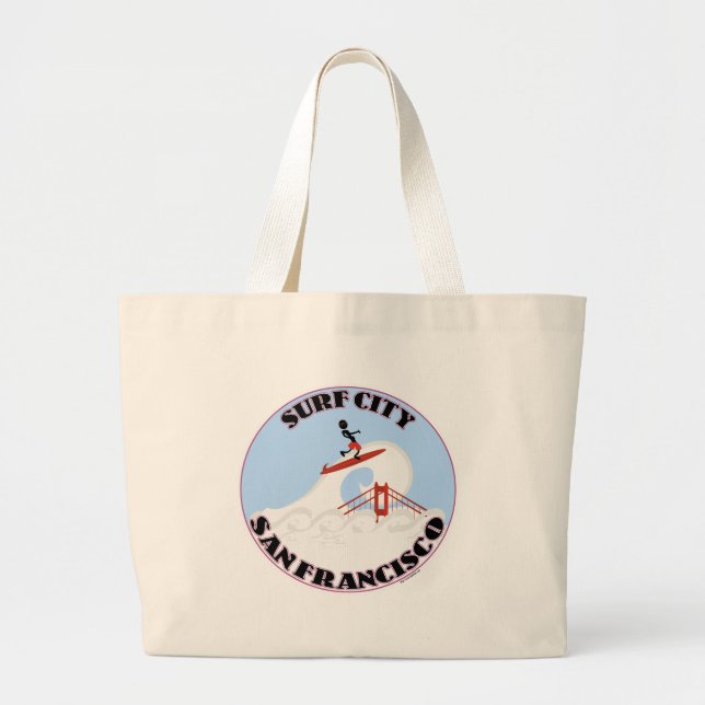 Surf City San Francisco Funny Travel Cartoon Jumbo Stoffbeutel (Vorne)