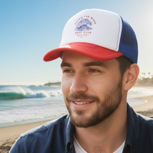 Surf Club Rot Weiß Blau Kalifornische Strandstädte Truckerkappe