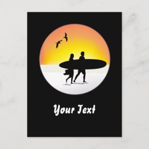Surf Couple bei Sonnenuntergang Postkarte