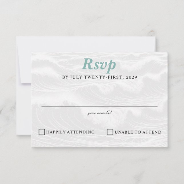 Surf Couple Wedding RSVP Karte (Vorderseite)