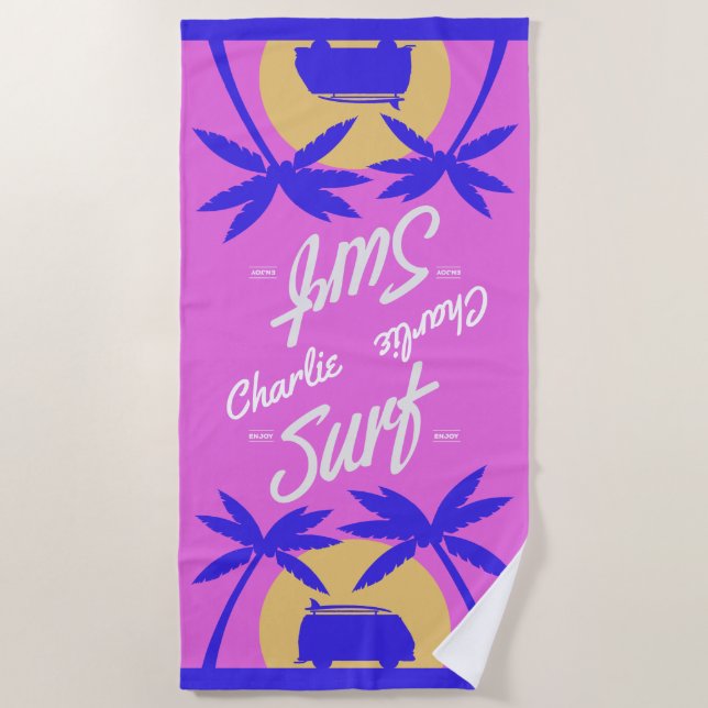 Surf d'été nom personnalisé serviette de plage (Devant)