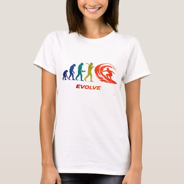 Surf Evolution Silhouette Wave Rider Design T-Shirt (Vorderseite)