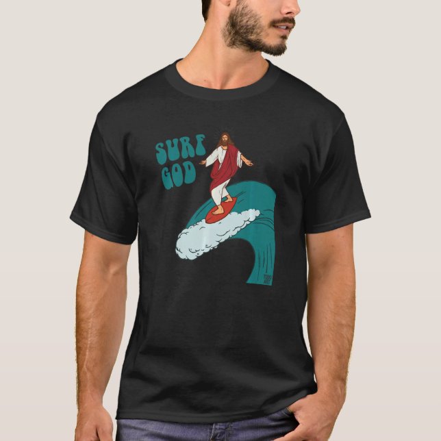 Surf Gott Jesus Surfen Waves Cool Surfer T-Shirt (Vorderseite)