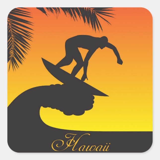 Surf: Hawaii Quadratischer Aufkleber (Vorderseite)