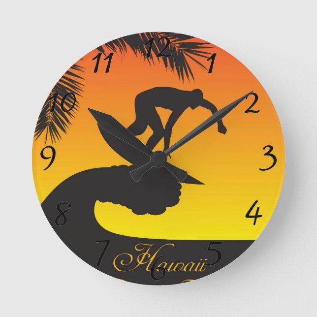 Surf:Hawaii Runde Wanduhr (Vorderseite)