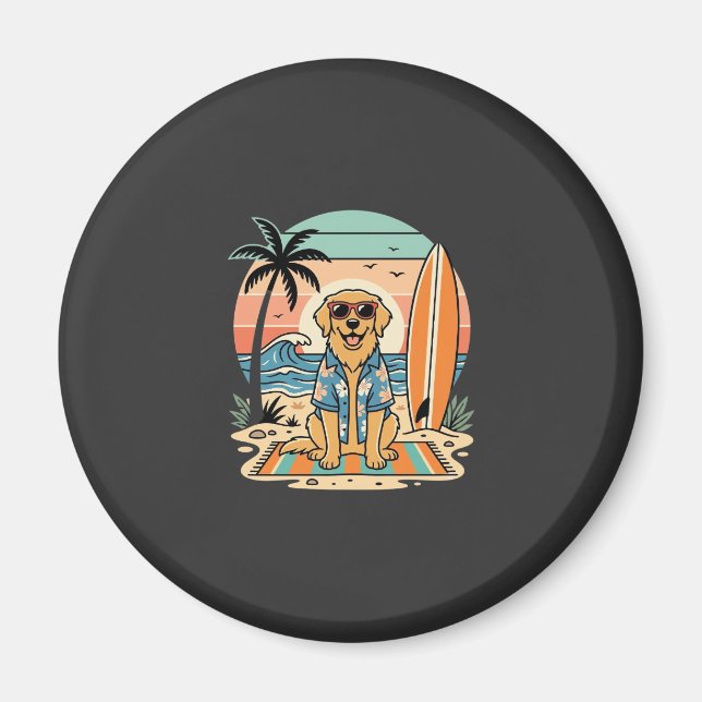 Surf-Hund Retro-Strand Sommer Magnet (Vorne)