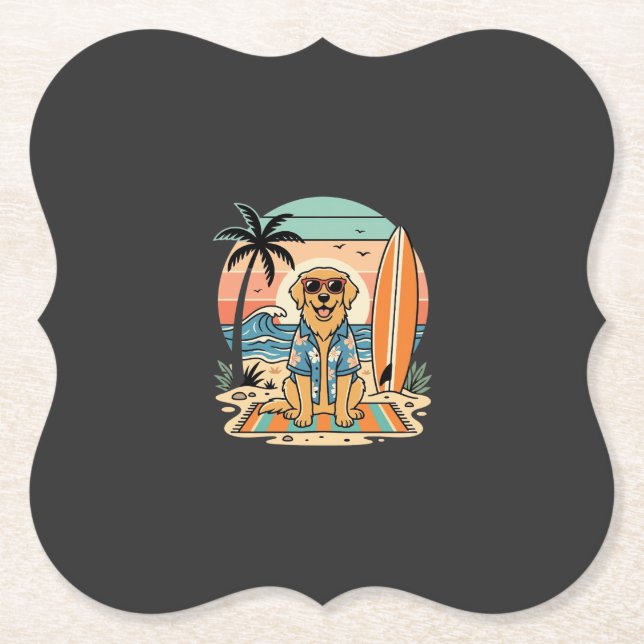 Surf-Hund Retro-Strand Sommer Untersetzer (Vorderseite)