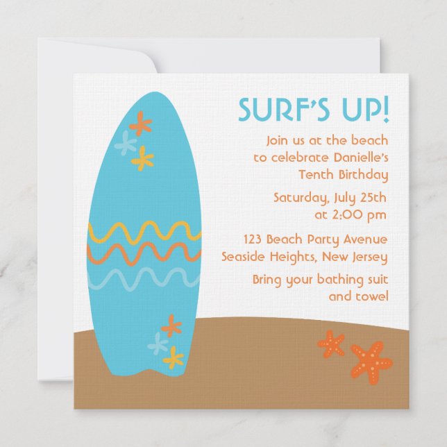 SURF ! Invitations de beach party (Devant)
