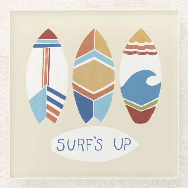 Surf ist auf! Surfbretter Glasuntersetzer (Vorderseite)