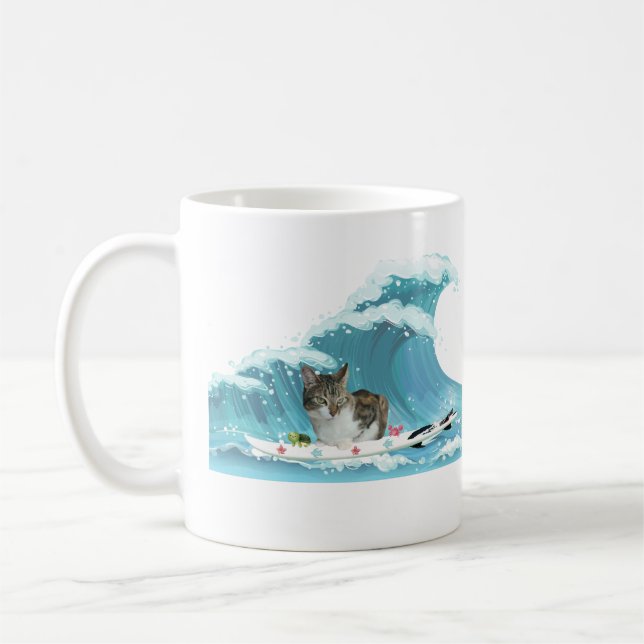 Surf Kitty Gray Tabby Reiten the Wave Kaffeetasse (Links)