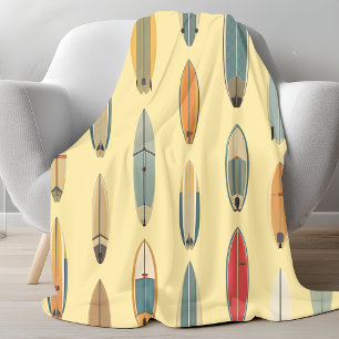Surf Leben Retro Küsten Surfboard Druck Gelb Fleecedecke