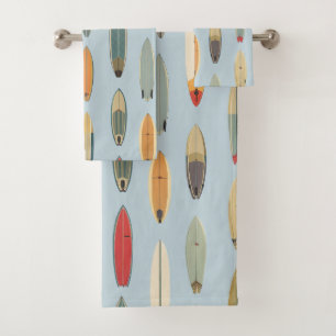 Surf Leben - Retro Küstenblau Surfboard Druck Badhandtuch Set