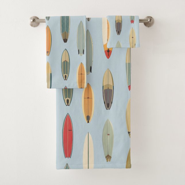 Surf Leben - Retro Küstenblau Surfboard Druck Badhandtuch Set (Insitu)