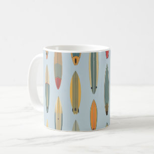 Surf Leben   Retro Küstenblaue Surfbrett-Grafik Kaffeetasse