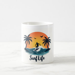 Surf Life Minimalistisch Surfer Sunset Tasse