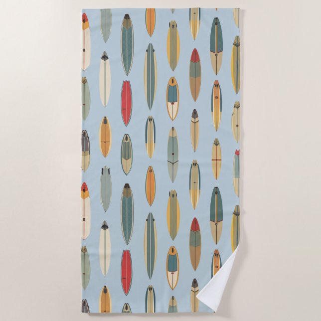 Surf Life - Retro Coastal Blue Surfboard Print Strandtuch (Vorderseite)