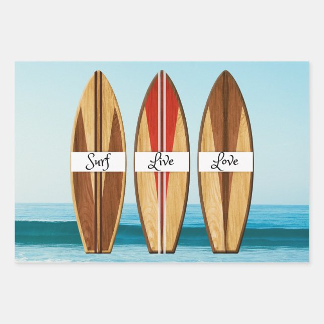 Surf-, Live-, Liebe-Surf-Boards und Meereswellen Geschenkpapier Set (Vorderseite)
