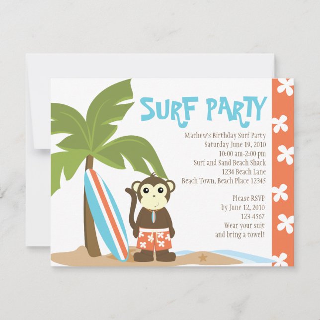 Surf Monkey Einladung (Vorderseite)