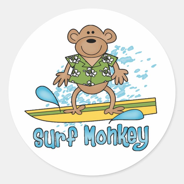 Surf Monkey Runder Aufkleber (Vorderseite)