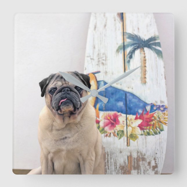 Surf-Mops Quadratische Wanduhr (Vorderseite)