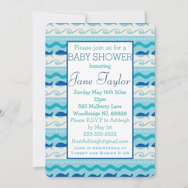 Surf 'N Fishies Nautical Baby Shower Einladung (Vorderseite)