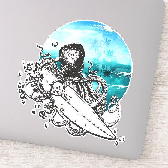 Surf Octopus Summer Ocean Island Aufkleber (Detail)