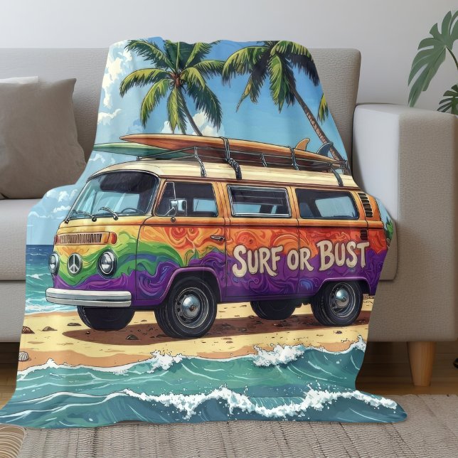 Surf oder Pleite Groovy Retro Hippie Surfer Strand Fleecedecke (Von Creator hochgeladen)