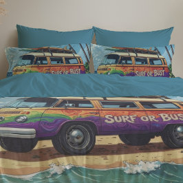 Surf oder Pleite Groovy Retro Hippie Surfer Strand Kissenbezug