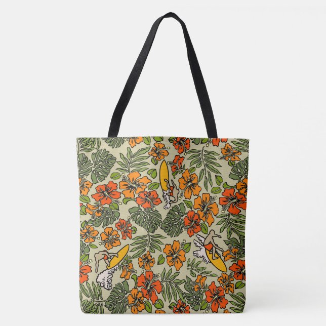 Surf Pareau Hawaiian Hibiskus Surfing Beach Bag Tasche (Vorderseite)