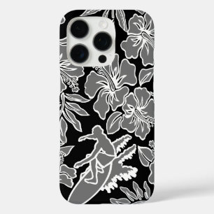 Surf Pareau Hawaiianischer Hibiskus Surfen Schwarz iPhone 16 Pro Hülle