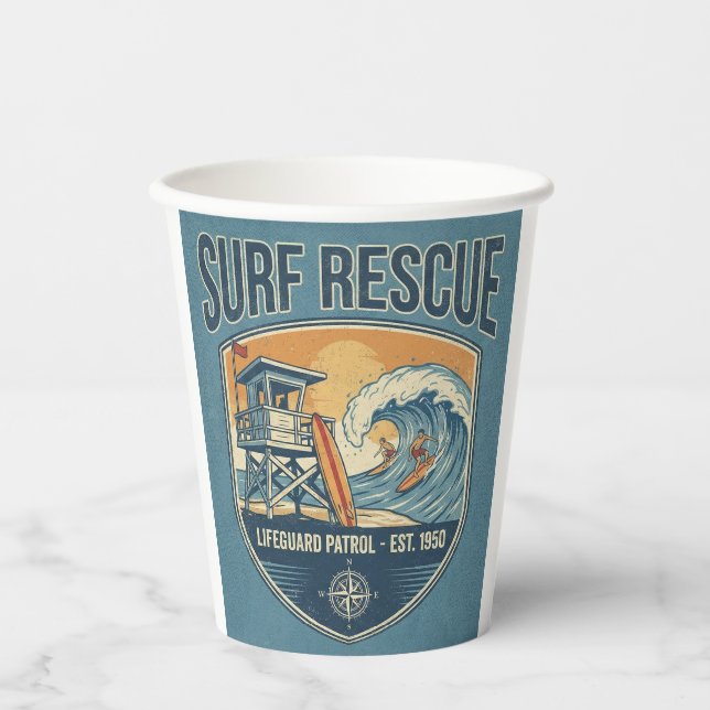 Surf Rescue Lifeguard Patrol Est 1950 Pappbecher (Vorderseite)